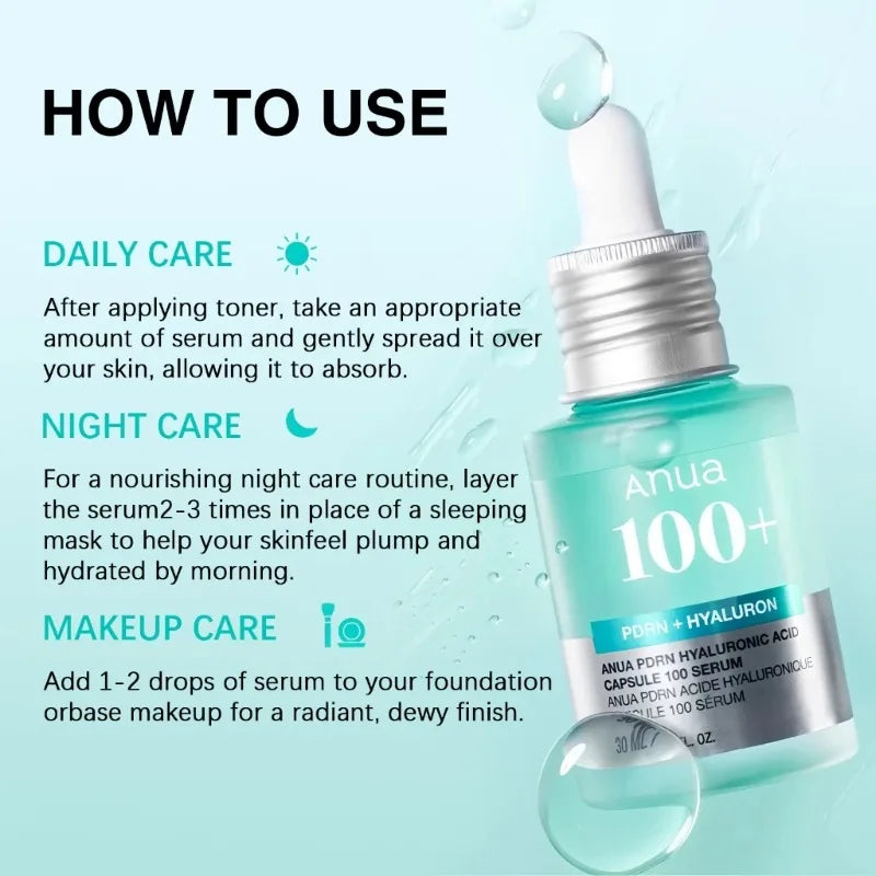 Korean PDRN Essence Hyaluronic Acid Capsule 100 Serum Blue Radiant Face Serum,Lightweight Deep Hydration Skincare Products