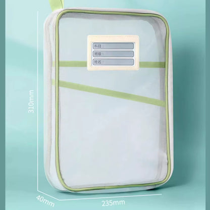 A4 Stationery Storage Bag Double-Layer Mesh Zipper Bag Large Capacity Organizer Folders School Office Supplies Stationary Bag