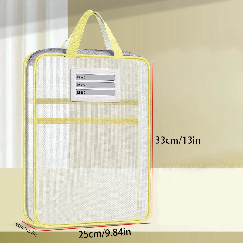 A4 Stationery Storage Bag Double-Layer Mesh Zipper Bag Large Capacity Organizer Folders School Office Supplies Stationary Bag