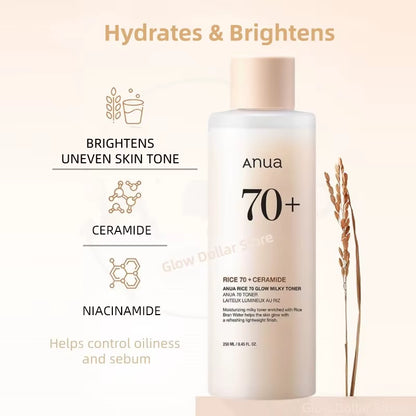 Korean Skincare Set  Rice 70 Glow Milky Toner,Intensive Moisturizing Milk Lotion,Hydrating&Nourishing,Barrier Care 2Pcs Sets
