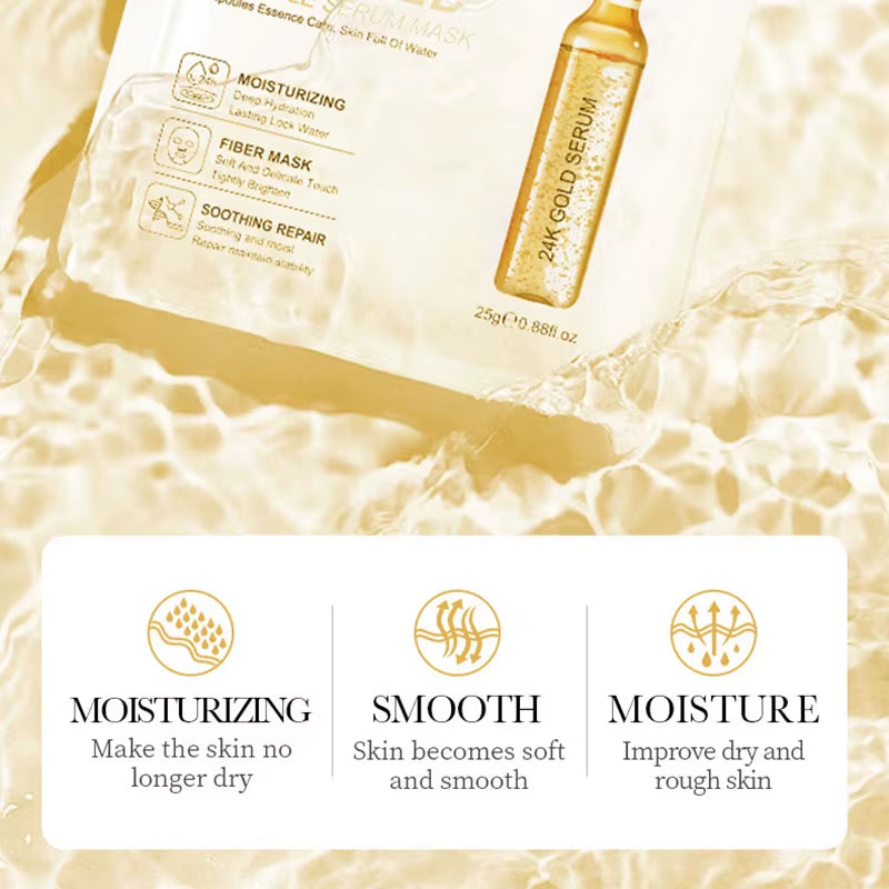 10Pcs  24K Gold Vitamin C Hyaluronic Acid Face Mask Facial Moisturizing Firming Hydrating Facial Masks Skin Care Products