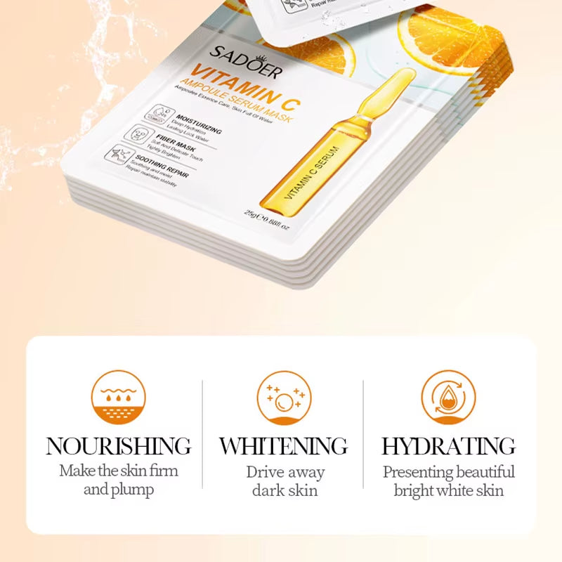 10Pcs  24K Gold Vitamin C Hyaluronic Acid Face Mask Facial Moisturizing Firming Hydrating Facial Masks Skin Care Products