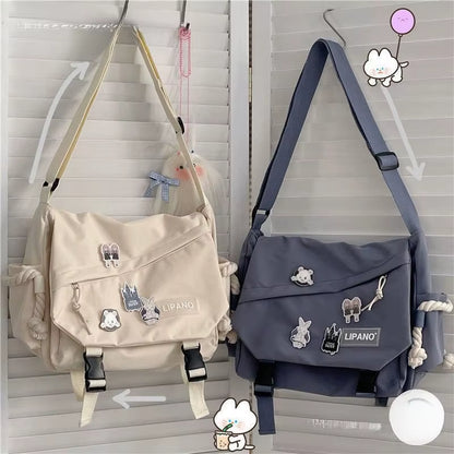 Hong Kong Style Bag Versatile Artistic Korean Version Street Photography Shoulder Bag Messenger Bag Student Crossbody Bag for Ma