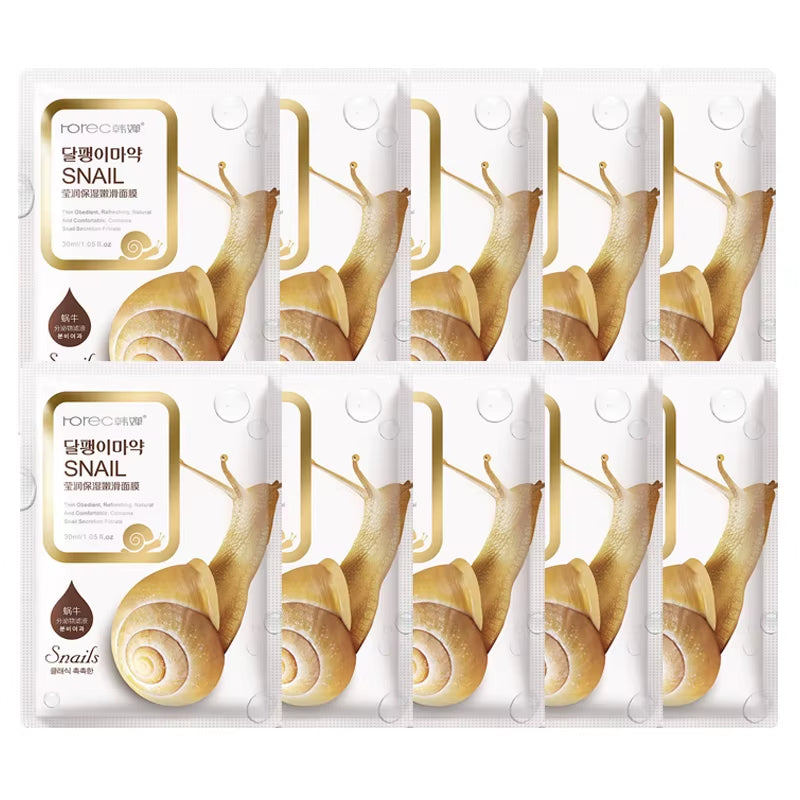 10/20/30Pcs Snail Moisturizing Face Mask Anti-Aging Wrinkles Whitening Facial Masks Sheet Mask Skin Care Korean Skin Care