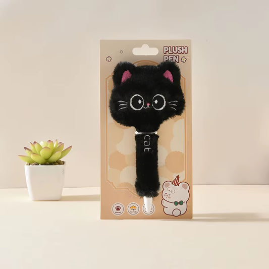 Creative Cute Cat Plush Gel Pen 0.5Mm Black Quick Drying Click Pen for School Office Writing Signature