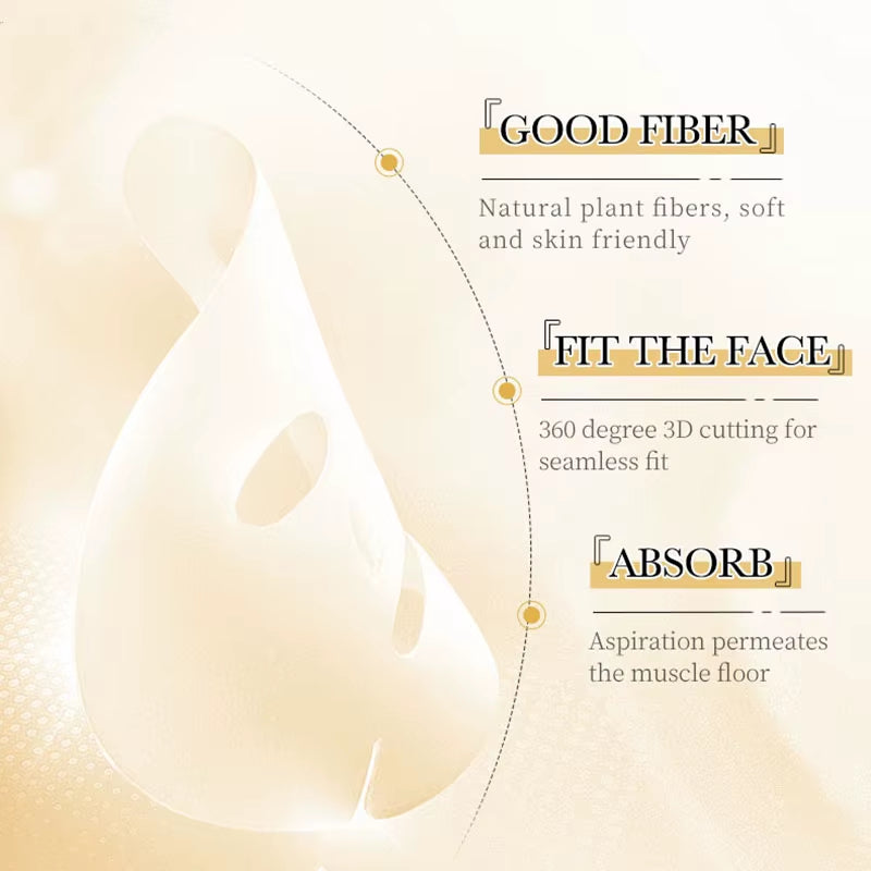 10Pcs  24K Gold Vitamin C Hyaluronic Acid Face Mask Facial Moisturizing Firming Hydrating Facial Masks Skin Care Products