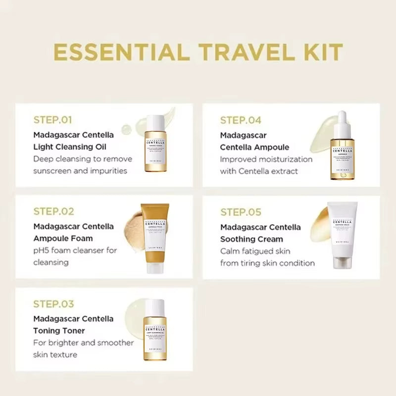 Madagascar Centella Travel Kit, Toner, Ampoule, Soothing Cream, Cleansing Oil, Ampoule Foam, Basic Skincare Mini 5Pcs