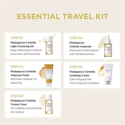 Madagascar Centella Travel Kit, Toner, Ampoule, Soothing Cream, Cleansing Oil, Ampoule Foam, Basic Skincare Mini 5Pcs