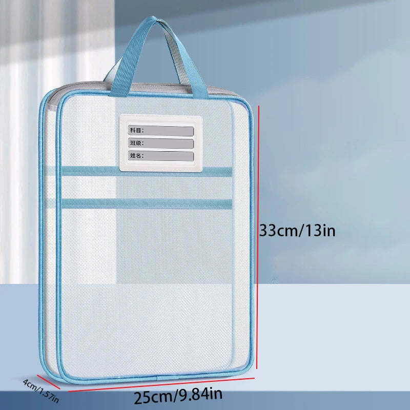 A4 Stationery Storage Bag Double-Layer Mesh Zipper Bag Large Capacity Organizer Folders School Office Supplies Stationary Bag