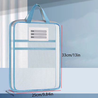 A4 Stationery Storage Bag Double-Layer Mesh Zipper Bag Large Capacity Organizer Folders School Office Supplies Stationary Bag