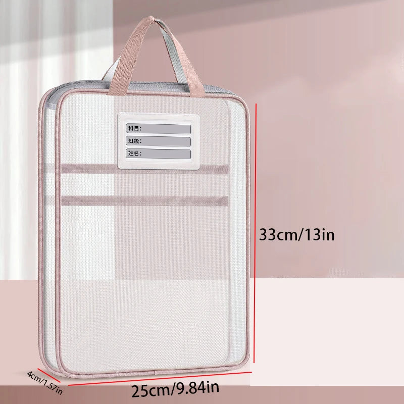 A4 Stationery Storage Bag Double-Layer Mesh Zipper Bag Large Capacity Organizer Folders School Office Supplies Stationary Bag