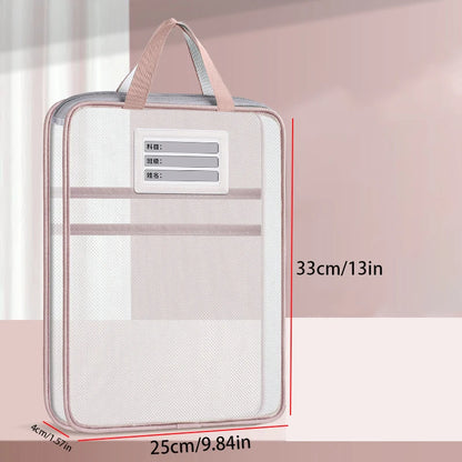 A4 Stationery Storage Bag Double-Layer Mesh Zipper Bag Large Capacity Organizer Folders School Office Supplies Stationary Bag