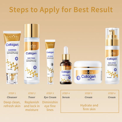 Collagen Skin Care Set, 6-Piece Face Care Sets for Women, Firming Skin, Smooth Skin, Hydrating Skin Care Set