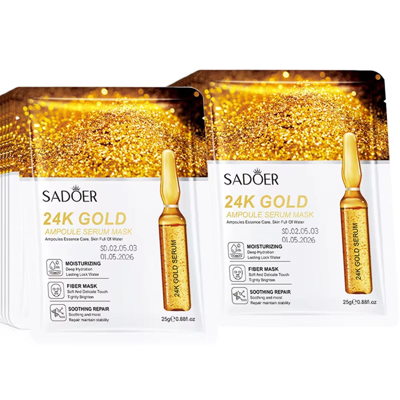 10Pcs  24K Gold Vitamin C Hyaluronic Acid Face Mask Facial Moisturizing Firming Hydrating Facial Masks Skin Care Products