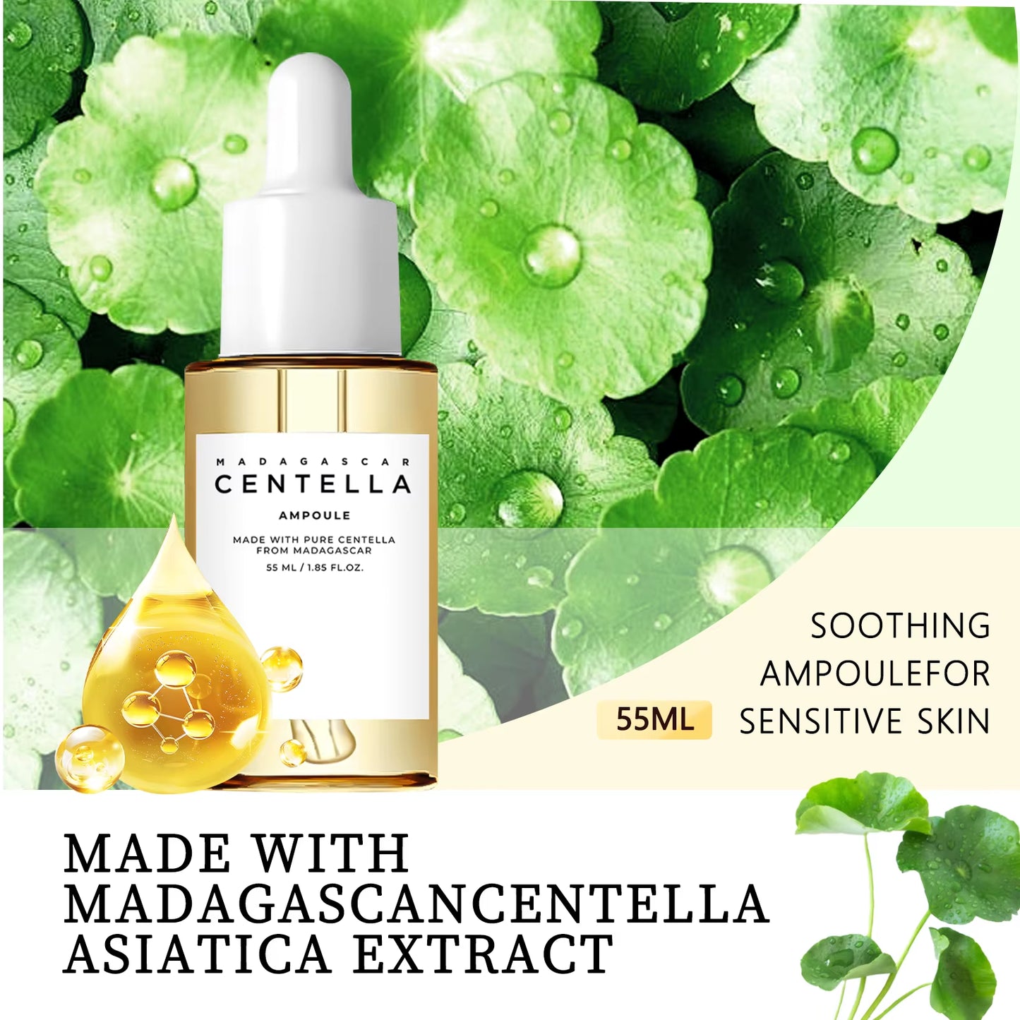 Madagascar Centella Asiatica Serum 55Ml - Sensitive Skin Soothing Formula with Acne Fighting，Deep Moisturizing Benefits for Face