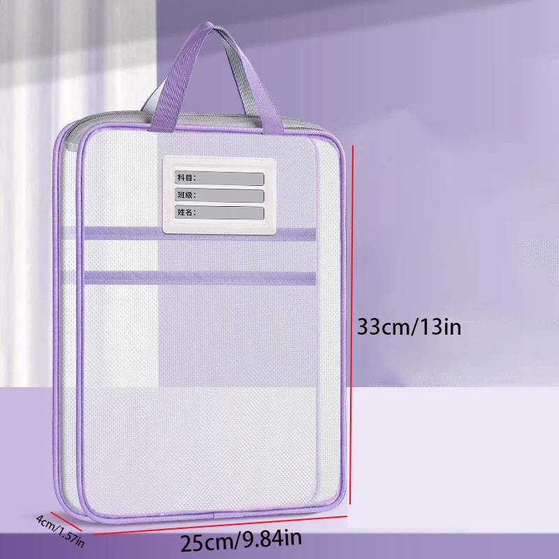 A4 Stationery Storage Bag Double-Layer Mesh Zipper Bag Large Capacity Organizer Folders School Office Supplies Stationary Bag