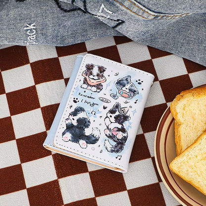 PU Leather Money Coin Purse Mini INS Style 3 Folds Credit Card Holoder Cute Kitten Dog Card Wallets for Girls Students Gift