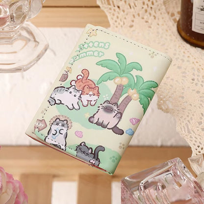 PU Leather Money Coin Purse Mini INS Style 3 Folds Credit Card Holoder Cute Kitten Dog Card Wallets for Girls Students Gift