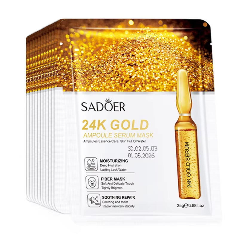 10Pcs  24K Gold Vitamin C Hyaluronic Acid Face Mask Facial Moisturizing Firming Hydrating Facial Masks Skin Care Products