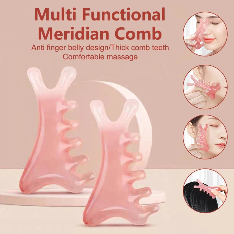 【Peace】2Pcs Body Meridian Massage Comb Plastic Five Wide Tooth Comb Acupuncture Therapy Blood Circulation Anti-Static Hair Comb