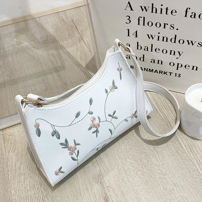 Summer Lace Floral Stitching Shoulder Bag for Women Soft PU Leather Underarm Bags Beach Travel Handbag Girls Small Tote Bag
