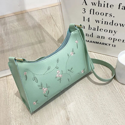 Summer Lace Floral Stitching Shoulder Bag for Women Soft PU Leather Underarm Bags Beach Travel Handbag Girls Small Tote Bag