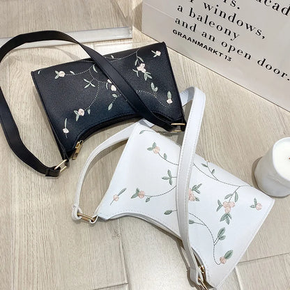 Summer Lace Floral Stitching Shoulder Bag for Women Soft PU Leather Underarm Bags Beach Travel Handbag Girls Small Tote Bag