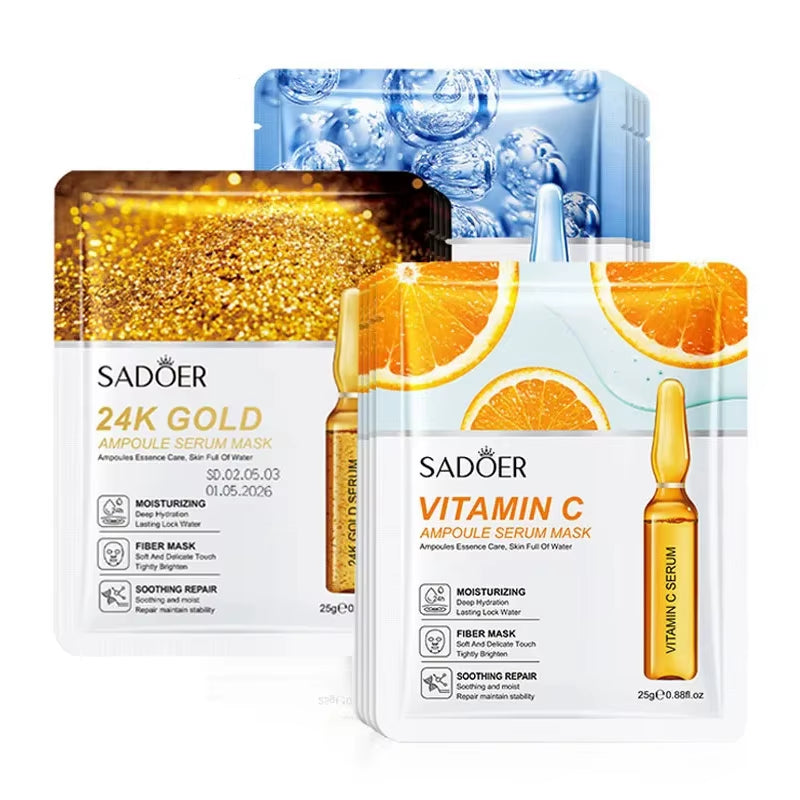 10Pcs  24K Gold Vitamin C Hyaluronic Acid Face Mask Facial Moisturizing Firming Hydrating Facial Masks Skin Care Products