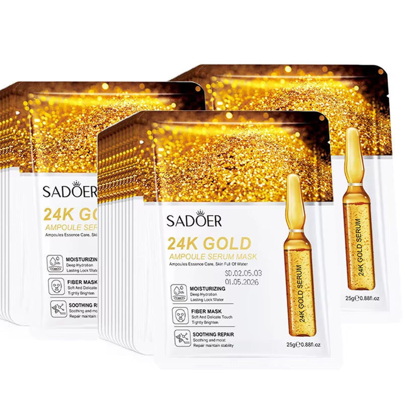 10Pcs  24K Gold Vitamin C Hyaluronic Acid Face Mask Facial Moisturizing Firming Hydrating Facial Masks Skin Care Products