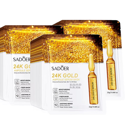 10Pcs  24K Gold Vitamin C Hyaluronic Acid Face Mask Facial Moisturizing Firming Hydrating Facial Masks Skin Care Products