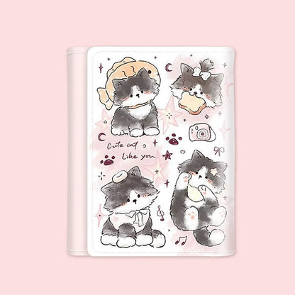 PU Leather Money Coin Purse Mini INS Style 3 Folds Credit Card Holoder Cute Kitten Dog Card Wallets for Girls Students Gift
