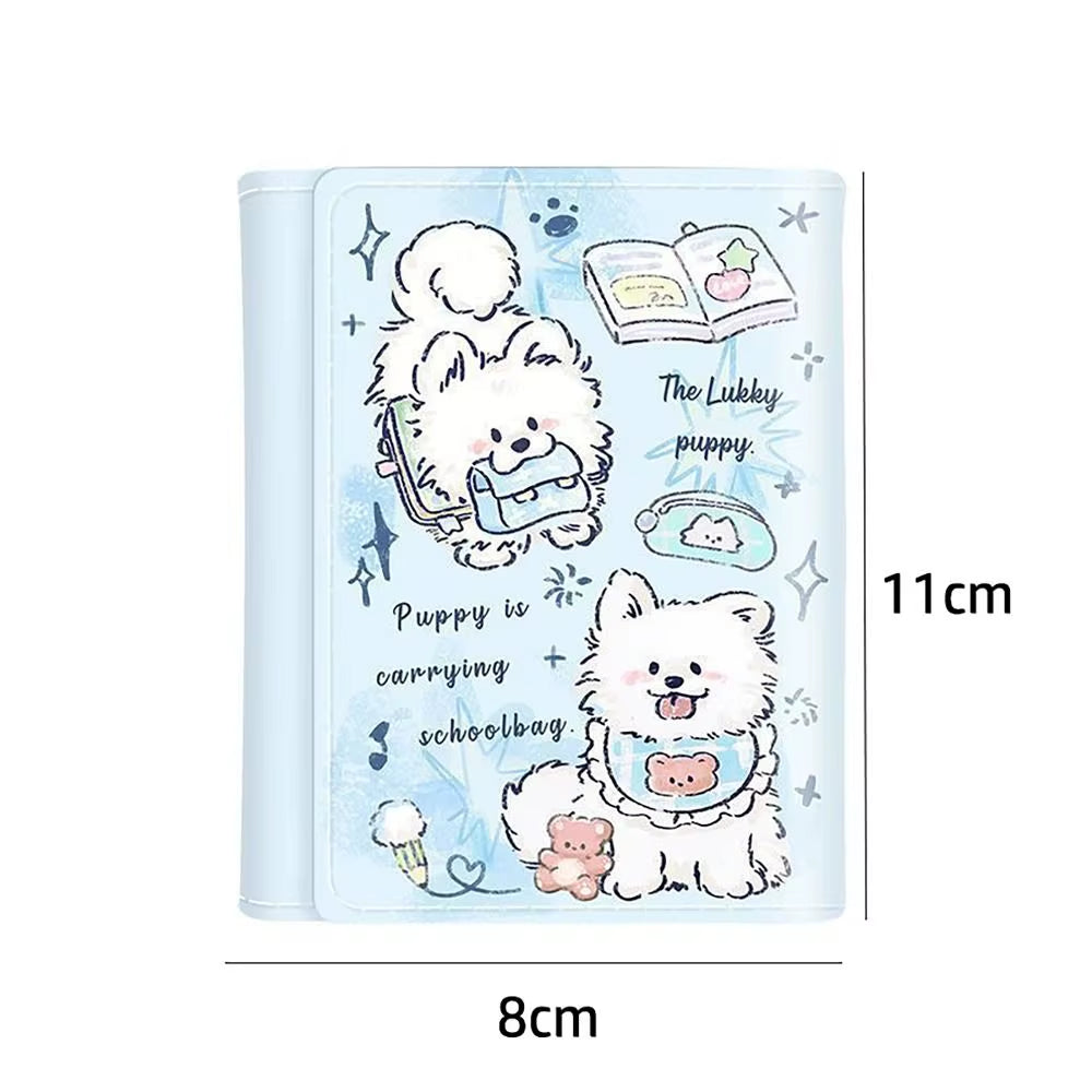 PU Leather Money Coin Purse Mini INS Style 3 Folds Credit Card Holoder Cute Kitten Dog Card Wallets for Girls Students Gift