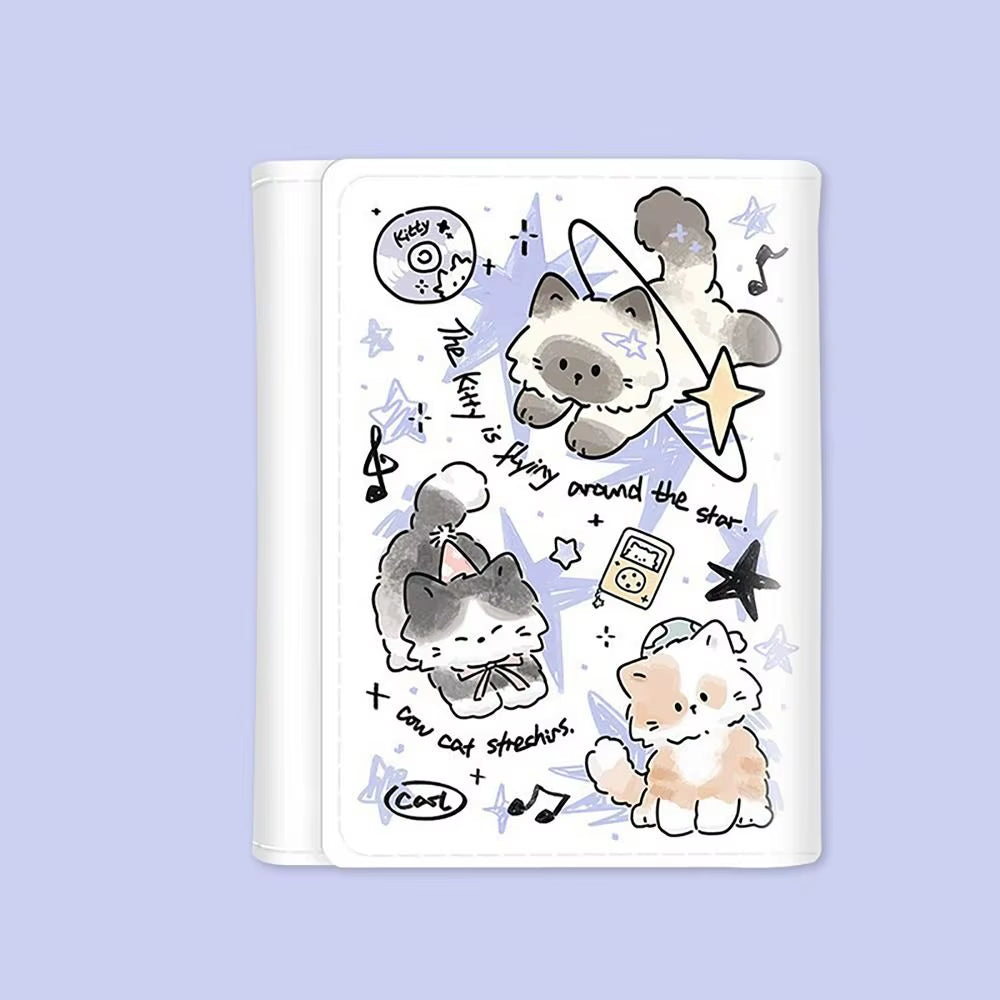 PU Leather Money Coin Purse Mini INS Style 3 Folds Credit Card Holoder Cute Kitten Dog Card Wallets for Girls Students Gift