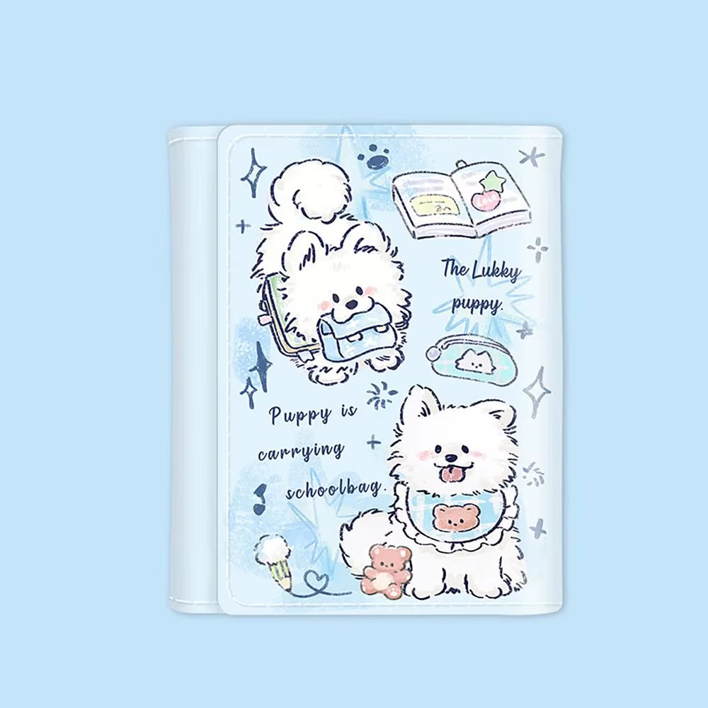 PU Leather Money Coin Purse Mini INS Style 3 Folds Credit Card Holoder Cute Kitten Dog Card Wallets for Girls Students Gift