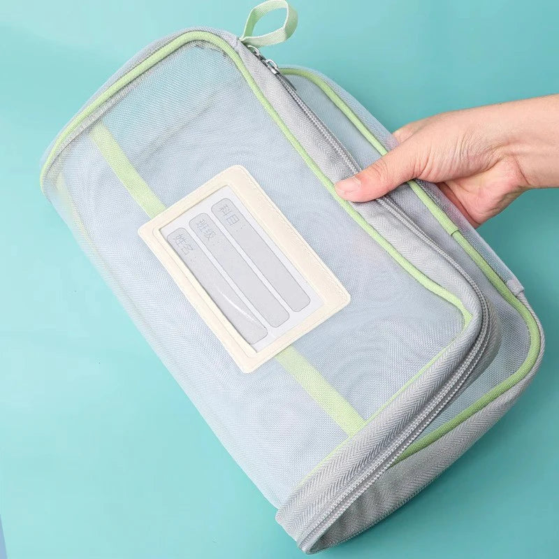 A4 Stationery Storage Bag Double-Layer Mesh Zipper Bag Large Capacity Organizer Folders School Office Supplies Stationary Bag