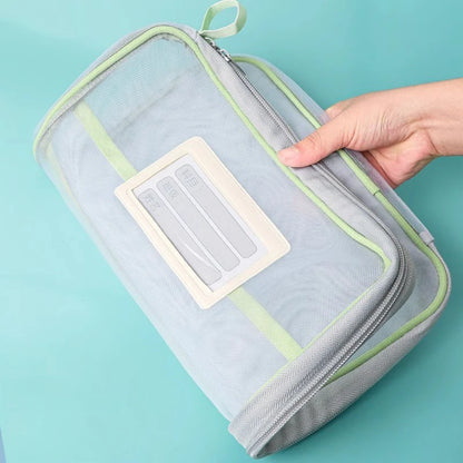 A4 Stationery Storage Bag Double-Layer Mesh Zipper Bag Large Capacity Organizer Folders School Office Supplies Stationary Bag