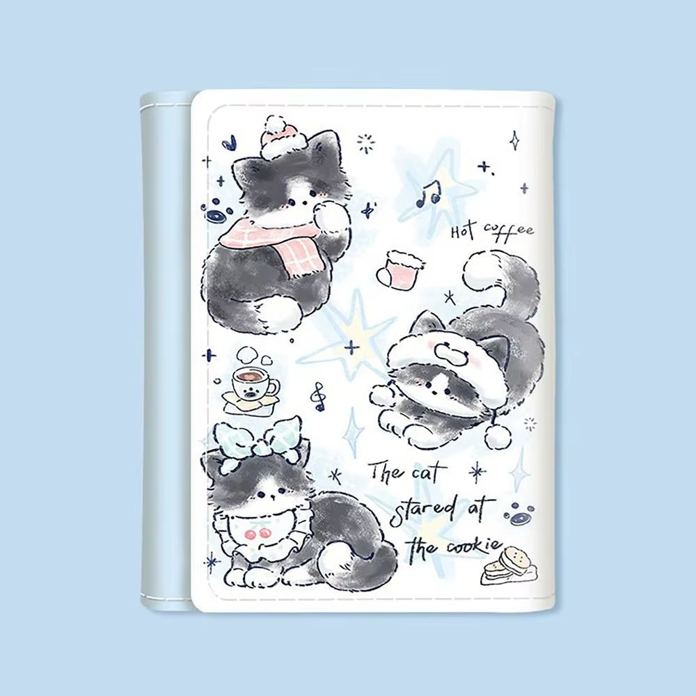 PU Leather Money Coin Purse Mini INS Style 3 Folds Credit Card Holoder Cute Kitten Dog Card Wallets for Girls Students Gift