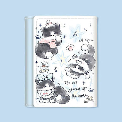 PU Leather Money Coin Purse Mini INS Style 3 Folds Credit Card Holoder Cute Kitten Dog Card Wallets for Girls Students Gift