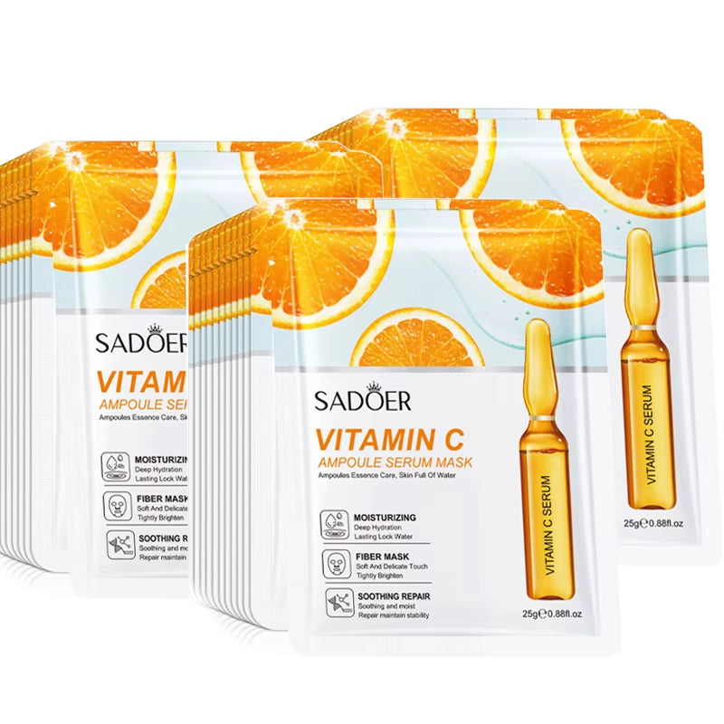 10Pcs  24K Gold Vitamin C Hyaluronic Acid Face Mask Facial Moisturizing Firming Hydrating Facial Masks Skin Care Products