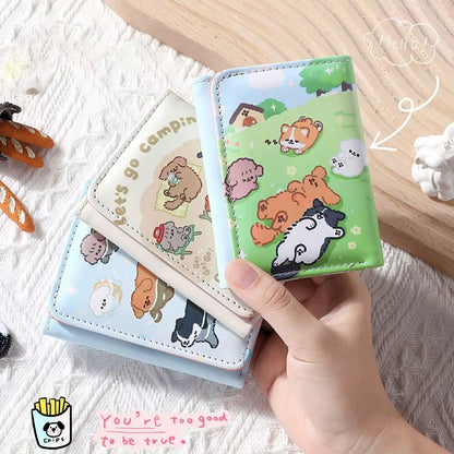 PU Leather Money Coin Purse Mini INS Style 3 Folds Credit Card Holoder Cute Kitten Dog Card Wallets for Girls Students Gift
