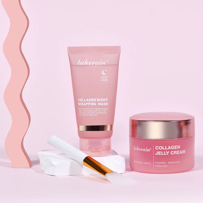 Collagen Jelly Cream Hydrolyzed Collagen Overnight Facial Mask Wrapping Peel-Off Mask Hydrating Firming Moisturizing Skincare