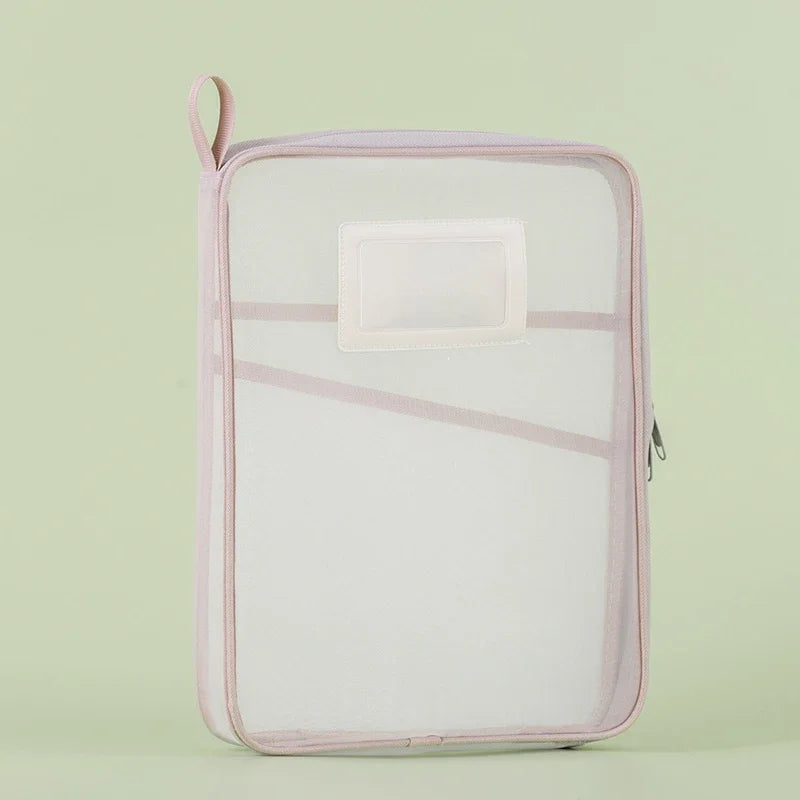 A4 Stationery Storage Bag Double-Layer Mesh Zipper Bag Large Capacity Organizer Folders School Office Supplies Stationary Bag