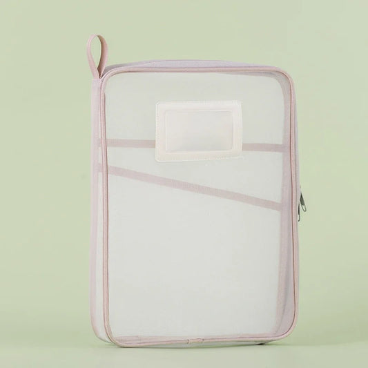 A4 Stationery Storage Bag Double-Layer Mesh Zipper Bag Large Capacity Organizer Folders School Office Supplies Stationary Bag