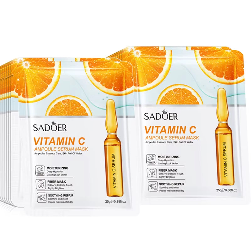 10Pcs  24K Gold Vitamin C Hyaluronic Acid Face Mask Facial Moisturizing Firming Hydrating Facial Masks Skin Care Products
